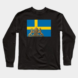 Swedish flag with Swedish coat of arms in foreground. Long Sleeve T-Shirt